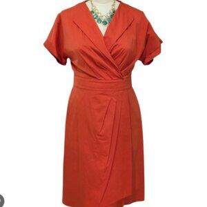 Lafayette 148 faux wrap dress in bright orange cotton poplin  12